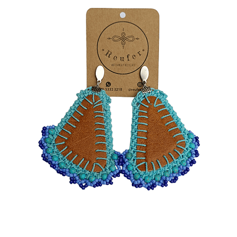 Aros ecucuero y piedra Turquesa - Diseño único hecho a mano - 063