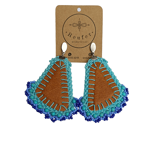 Aros ecucuero y piedra Turquesa - Diseño único hecho a mano - 063