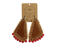 Aros cuero y piedra Howlita roja - Diseño único hecho a mano - 077