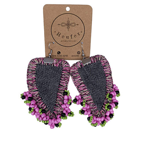 Aros jeans bordados mostacillas - Diseño único hecho a mano - 084