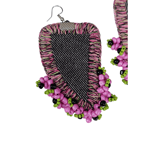 Aros jeans bordados mostacillas - Diseño único hecho a mano - 084