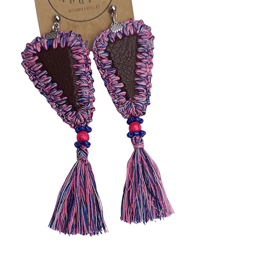 Aros ecocuero con borlas - Doseño único hecho a mano - 101