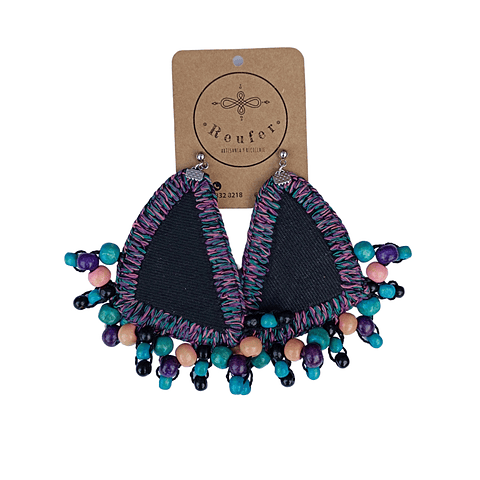 Maxi aros diseño único hecho a mano - Jeans con bordados de maderitas - 083