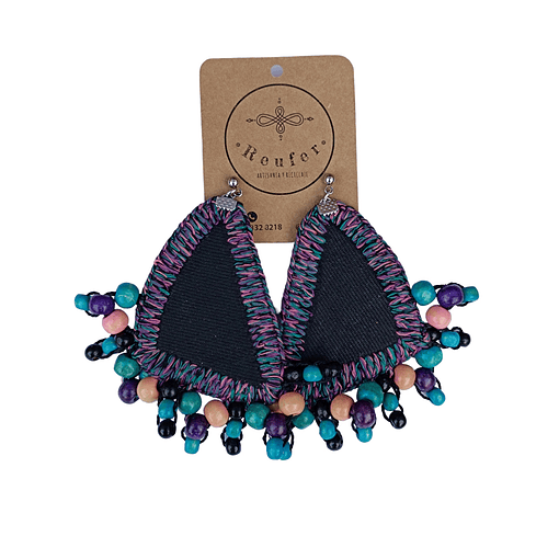 Maxi aros diseño único hecho a mano - Jeans con bordados de maderitas - 083