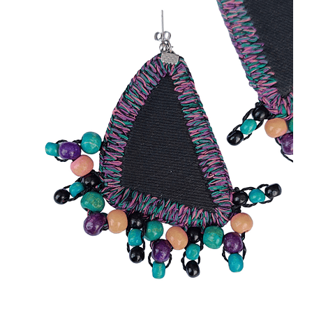 Maxi aros diseño único hecho a mano - Jeans con bordados de maderitas - 083