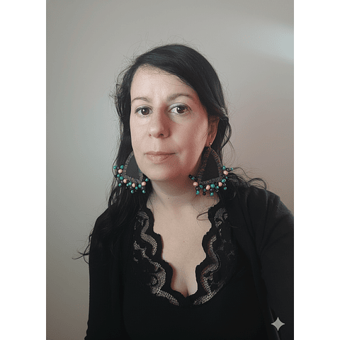 Maxi aros diseño único hecho a mano - Jeans con bordados de maderitas - 083