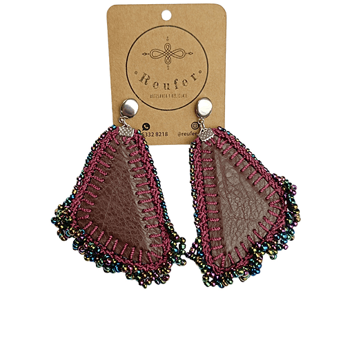 Aros ecocuero bordado mostacillas - Diseño único hecho a mano - 104 