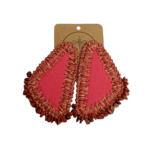 Aros bordados con piedra Jaspe rojo - Diseño único hecho a mano - 076