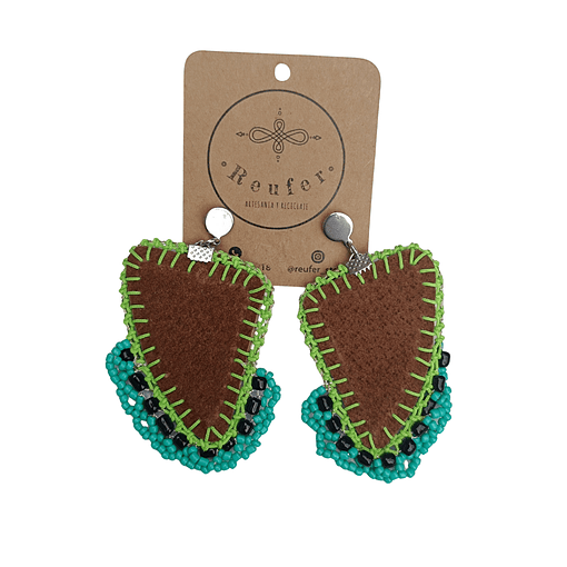 Aros de cuero bordados con mostacilla - Diseño único hecho a mano - 108