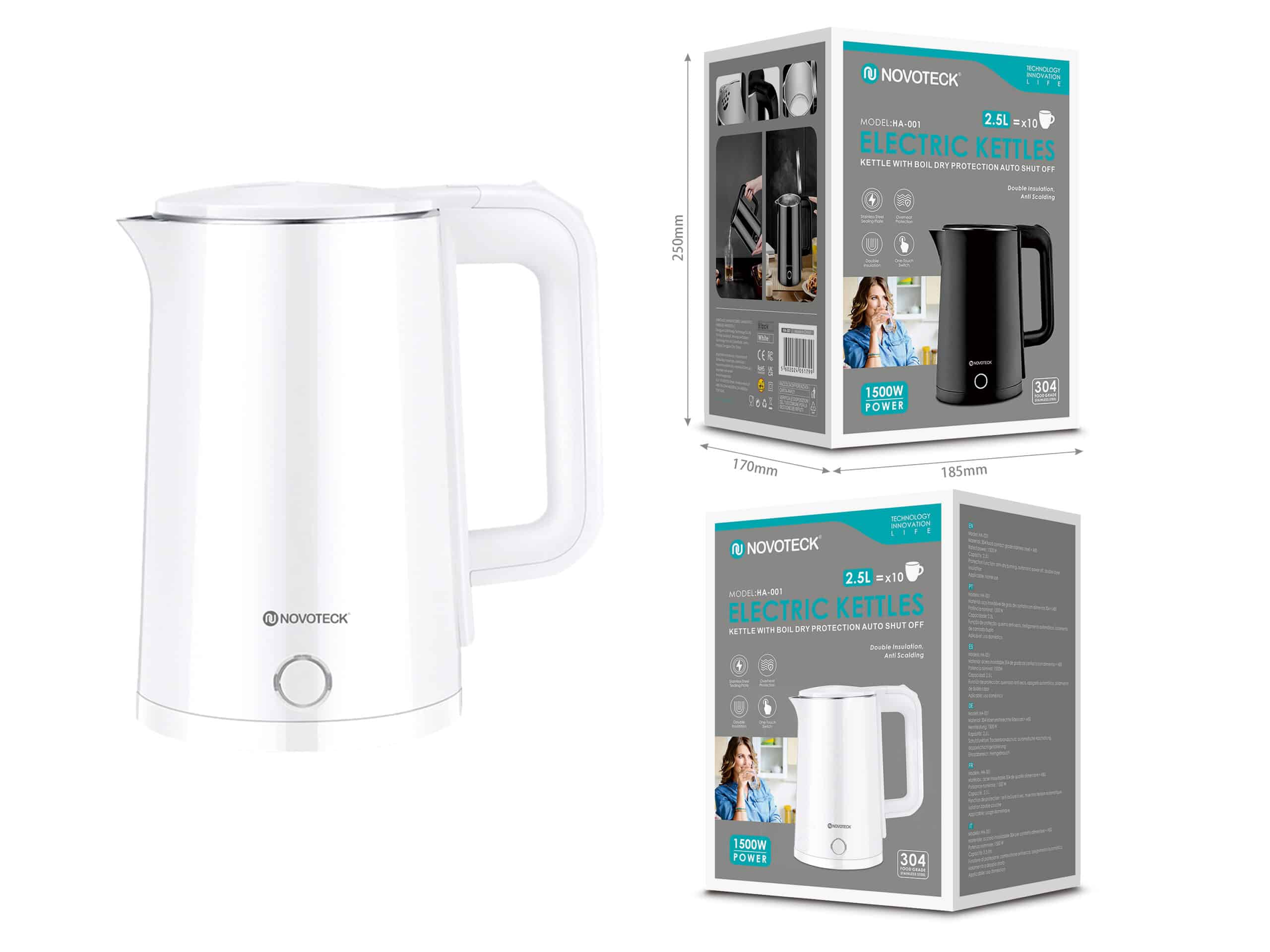 Chaleira Elétrica HA-001 Branco – 2,5L, 1500W, Aço Inoxidável, Proteção Contra Fervura a Seco 1