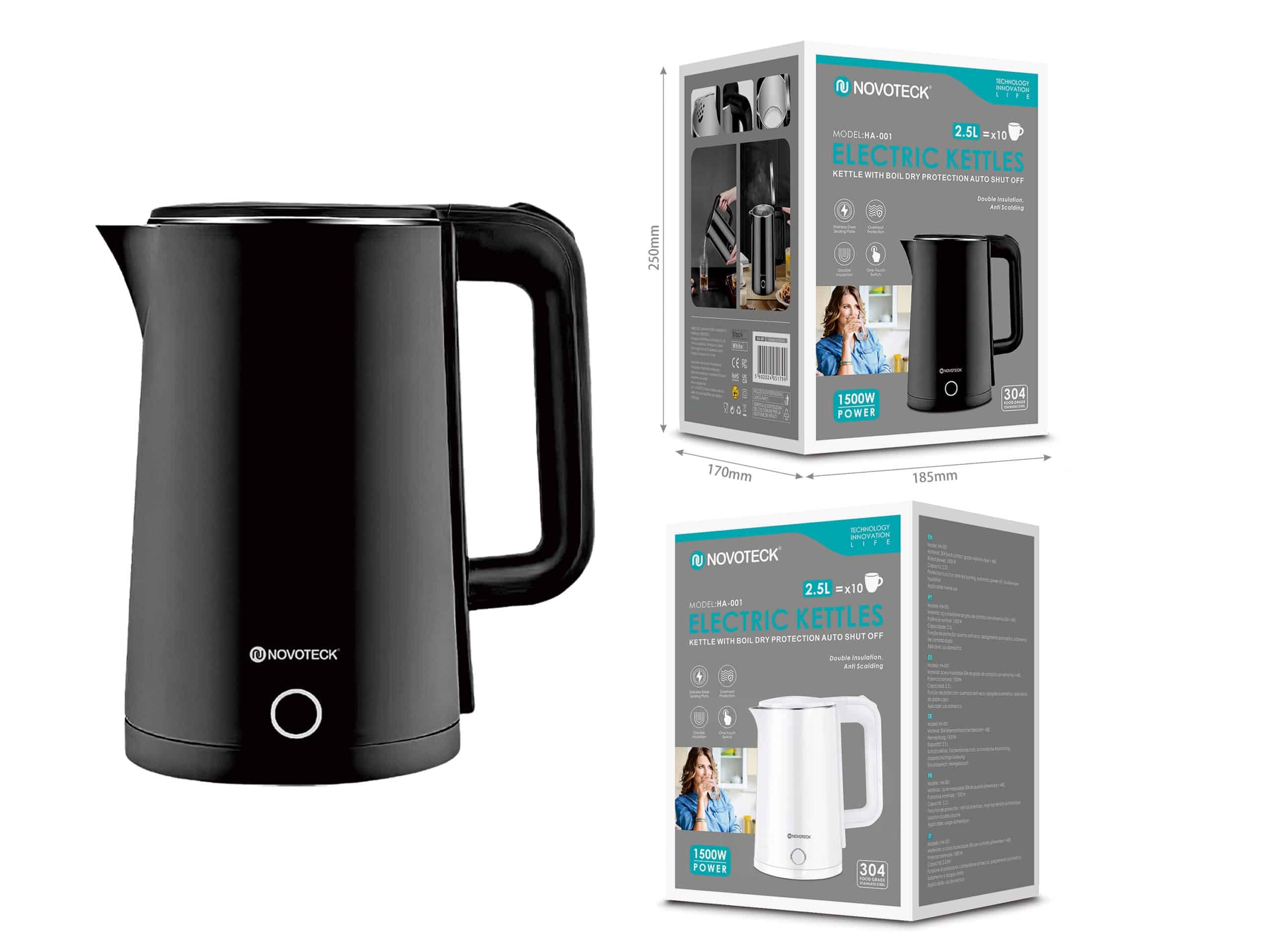 Chaleira Elétrica HA-001 Branco – 2,5L, 1500W, Aço Inoxidável, Proteção Contra Fervura a Seco 1