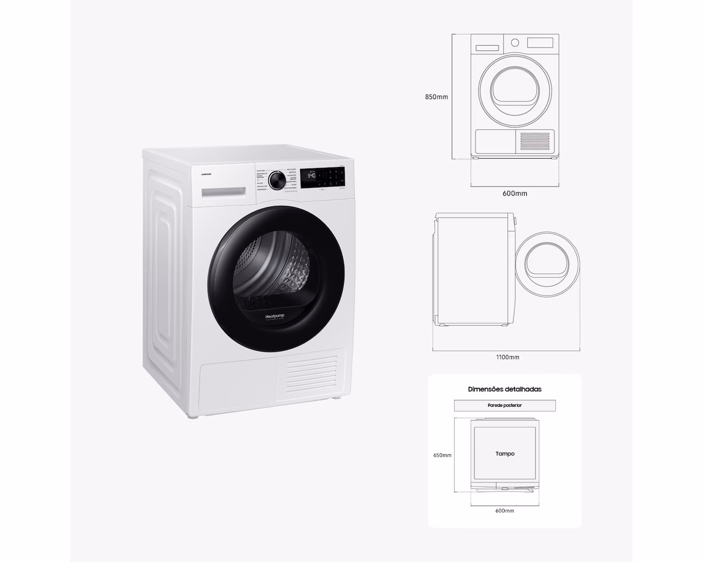 Máquina de Secar Roupa Samsung 9KG WIFI DV90DG52A0AEEP 2