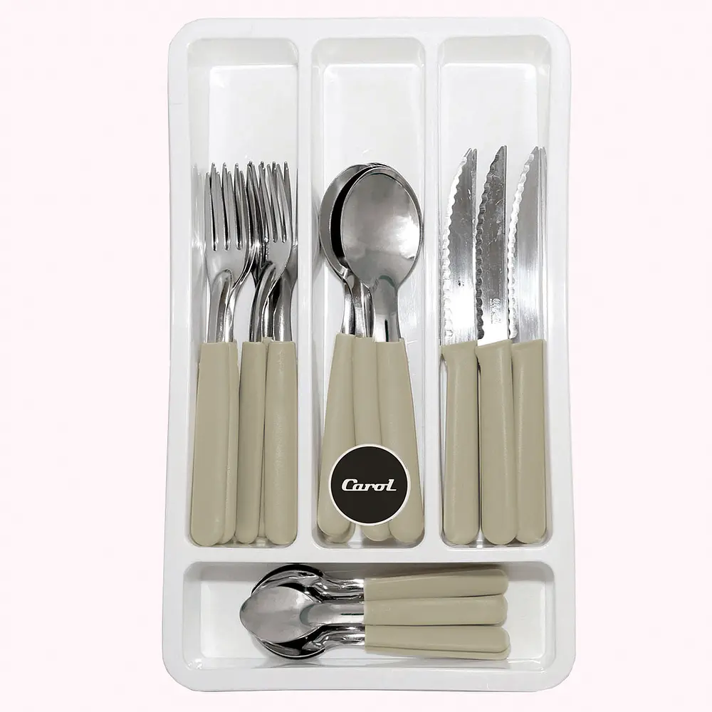 Juego de Cubiertos Beige 24 Pcs + Cubiertera