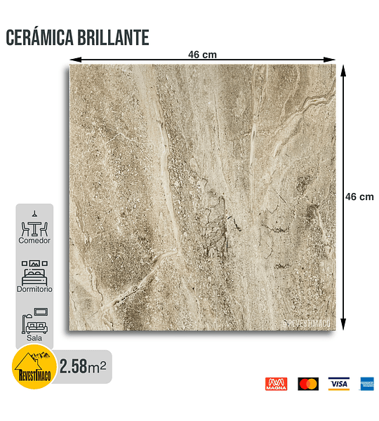 $6.391 m², Cerámica para piso: Catalunya Beige, 46x46, 2.58 m², Brillante.