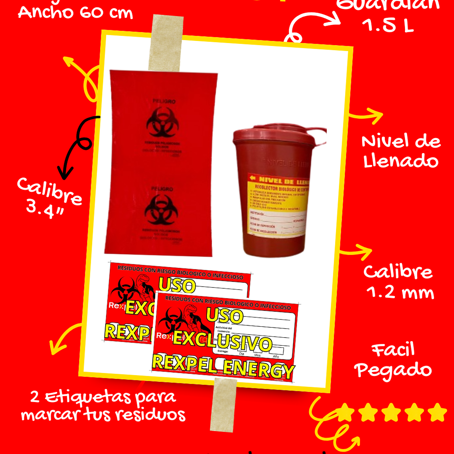 COMBO 1 BOLSAS X10 UNIDS (40X60CM) + 2 ETIQUETAS + 1 GUARDIAN 0.6ML 1