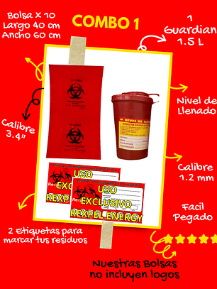 COMBO 1 BOLSAS X10 (40CMX60CM) + 2 ETIQUETAS + GRATIS GUARDIAN 0.6ML