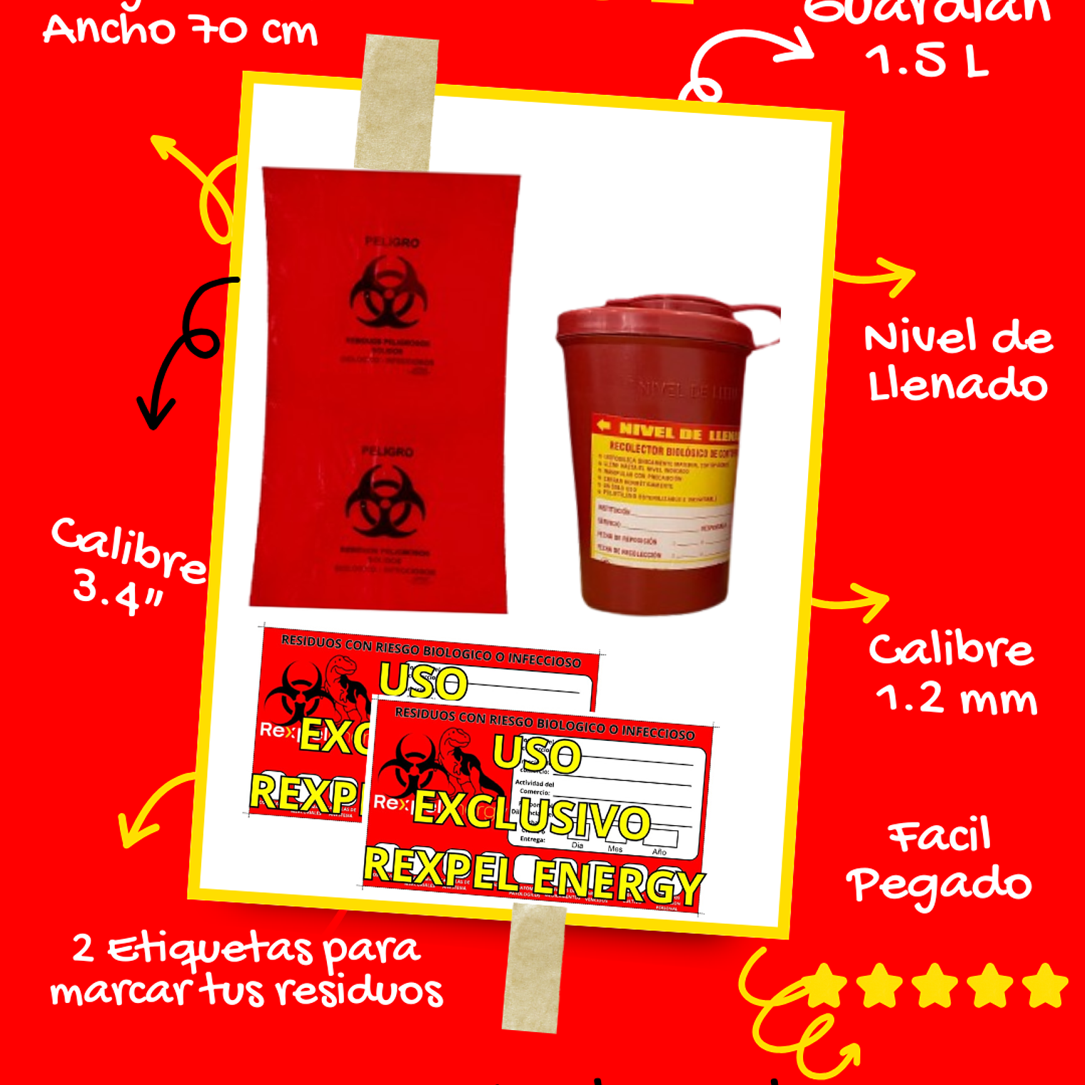 COMBO 2 BOLSAS X 10 UNIDS (50X70CM) + 2 ETIQUETAS + 1 GUARDIAN 0.6ML 1