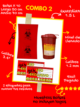 COMBO 2 BOLSAS X10 (50CMX70CM) + 2 ETIQUETAS + GRATIS GUARDIAN 0.6ML