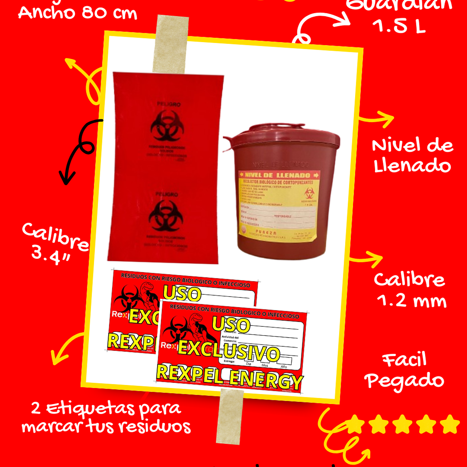 COMBO 3 BOLSAS X 10 UNIDS (60X80CM) + 2 ETIQUETAS + 1 GUARDIAN 1.5L 1