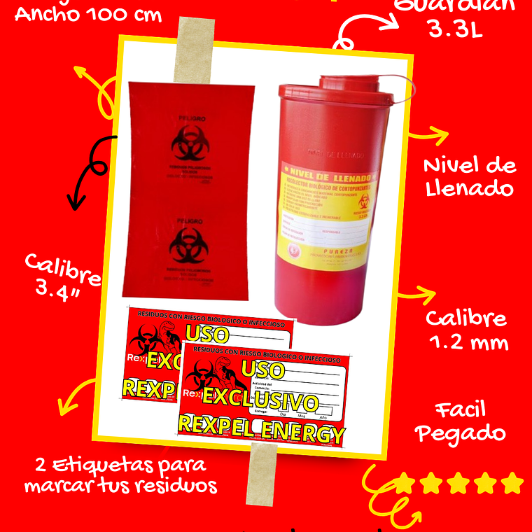 COMBO 4 BOLSAS X 10 UNIDS (70X100CM) + 2 ETIQUETAS + 1 GUARDIAN 3.3L 1