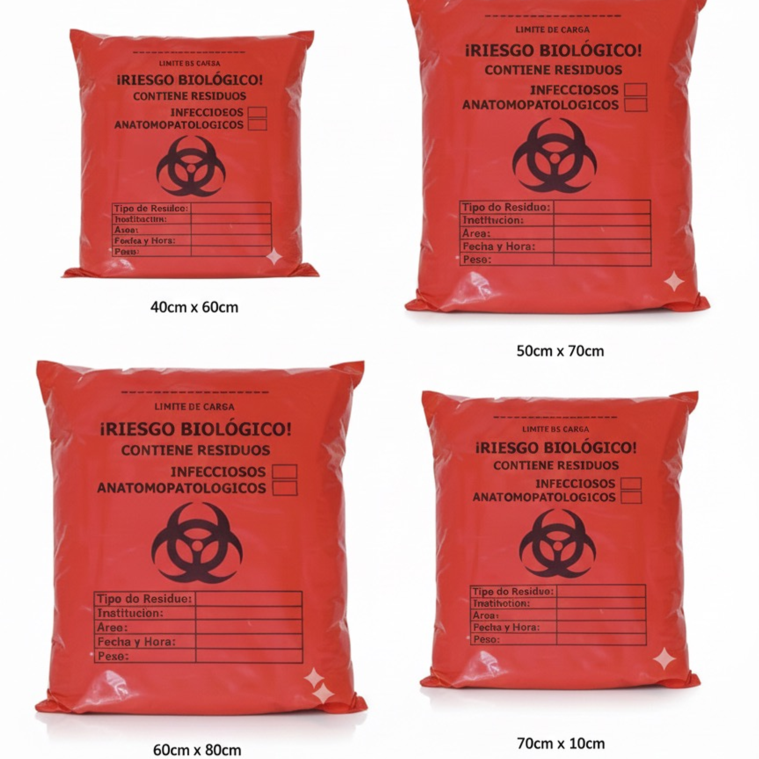 PAQUETE DE BOLSAS ROJAS MARCADAS X 10 UNIDS - TAMAÑO 50X70CM - IDEAL PARA PEQUEÑOS GENERADORES  4