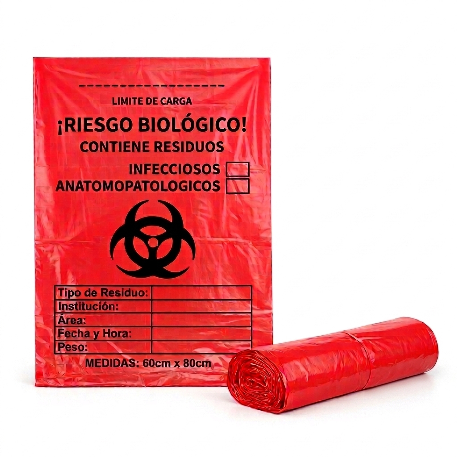 PAQUETE DE BOLSAS ROJAS MARCADAS X 10 UNIDS - TAMAÑO 60X80CM - IDEAL PARA MEDIANOS GENERADORES  1