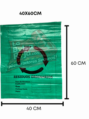 PAQ X 10 UNIDS TAMAÑO 40X60 CM VERDES ROTULADAS MARCADAS