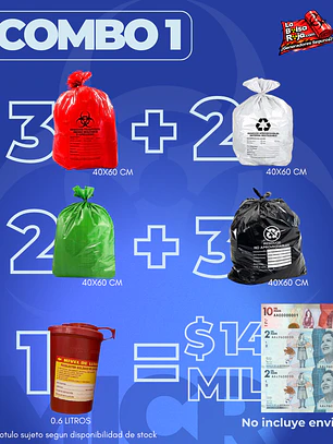 COMBO 1 BOLSAS X10 UNIDS (40X60CM) + 2 ETIQUETAS + 1 GUARDIAN 0.6ML