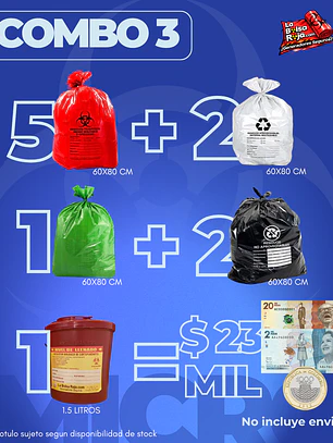 COMBO 3 BOLSAS X 10 UNIDS (60X80CM) + 2 ETIQUETAS + 1 GUARDIAN 1.5L