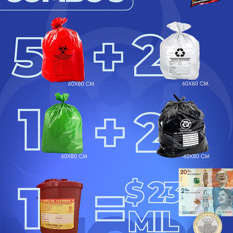 COMBO 3 BOLSAS X 10 UNIDS (60X80CM) + 2 ETIQUETAS + 1 GUARDIAN 1.5L 1