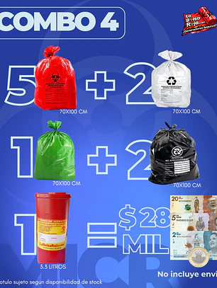 COMBO 4 BOLSAS X 10 UNIDS (70X100CM) + 2 ETIQUETAS + 1 GUARDIAN 3.3L