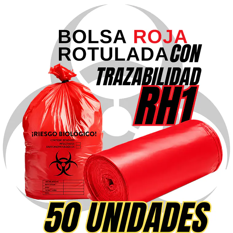 BOLSAS ROJAS ROTULADAS - RESID HOSPITALARIOS - TAMAÑO 90X120CM - CANECA EXTRA GRANDE 8