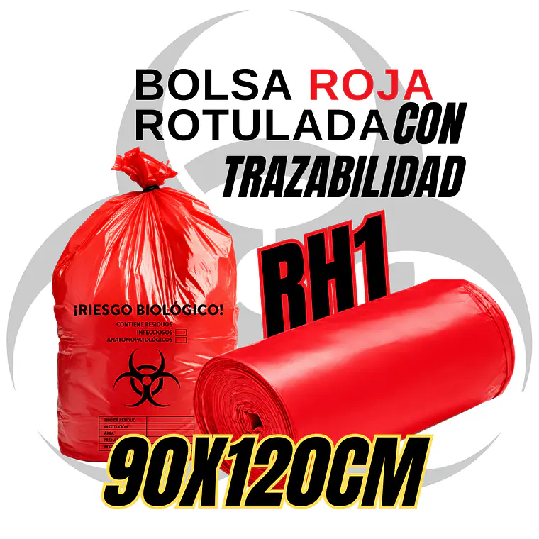 BOLSAS ROJAS ROTULADAS - RESID HOSPITALARIOS - TAMAÑO 90X120CM - CANECA EXTRA GRANDE 1