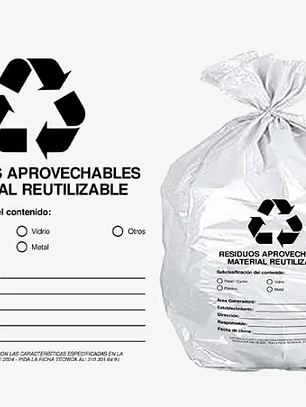 BOLSAS BLANCAS RECICLAJE - RESID APROVECHABLES - TAMAÑO 90X120CM - CANECA EXTRA GRANDE 
