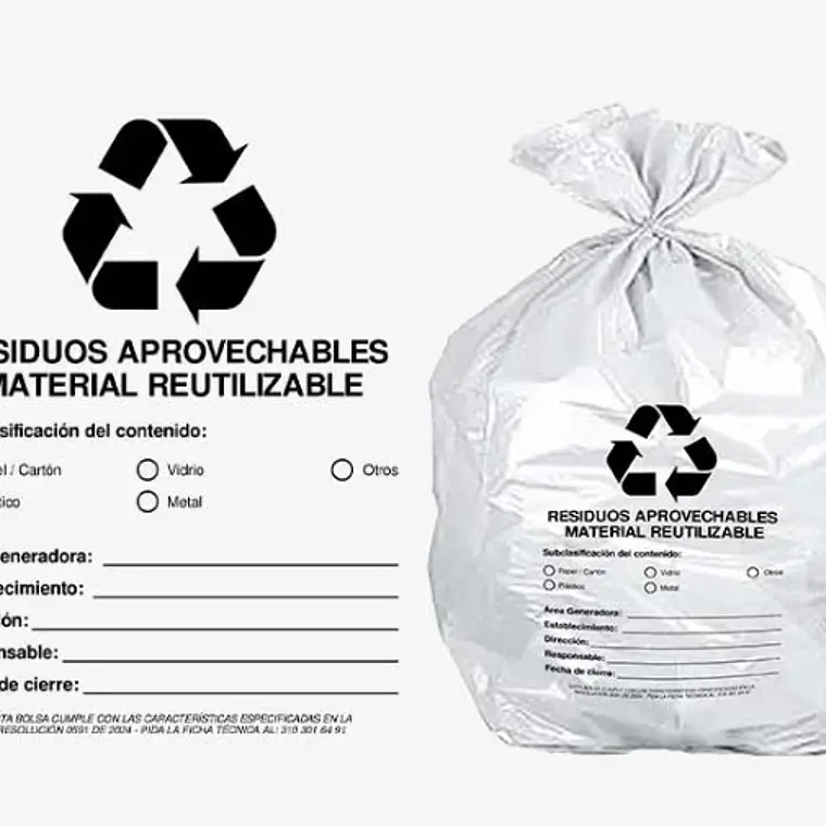 BOLSAS BLANCAS RECICLAJE - RESID APROVECHABLES - TAMAÑO 90X120CM - CANECA EXTRA GRANDE  2
