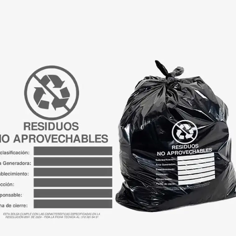 BOLSAS NEGRAS ROTULADAS - RESID NO APROVECHABLES - TAMAÑO 70X100CM - CANECA GRANDE 3