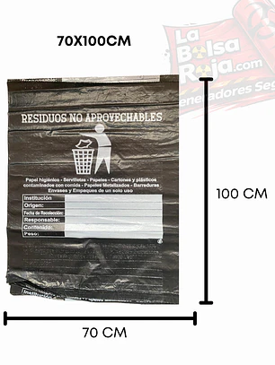 BOLSAS NEGRAS ROTULADAS - RESID NO APROVECHABLES - TAMAÑO 70X100CM - CANECA GRANDE