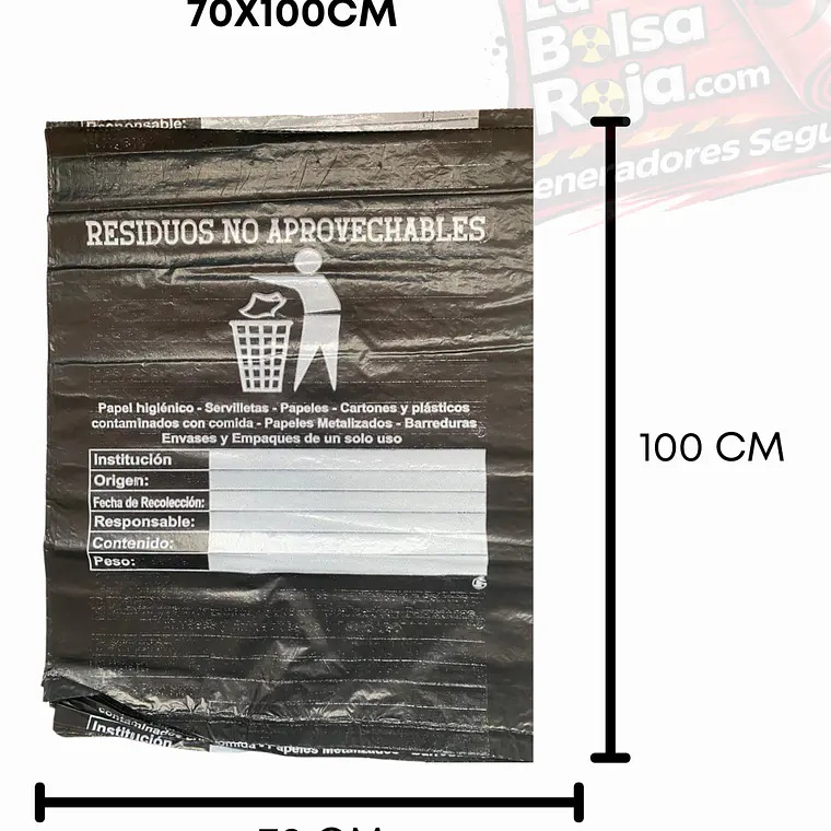BOLSAS NEGRAS ROTULADAS - RESID NO APROVECHABLES - TAMAÑO 70X100CM - CANECA GRANDE 2