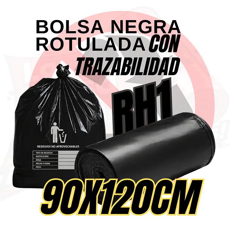 BOLSAS NEGRAS ROTULADAS - RESID NO APROVECHABLES - TAMAÑO 90X120CM - CANECA EXTRA GRANDE 1