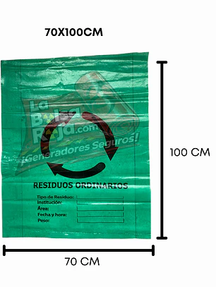 BOLSAS VERDES ROTULADAS - RESID ORDINARIOS - TAMAÑO 70X100CM - CANECA GRANDE