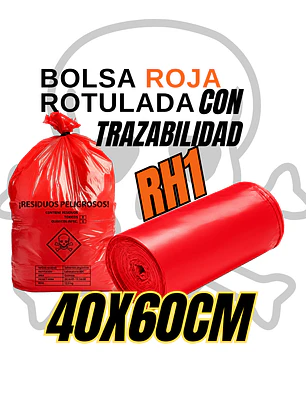 BOLSAS ROJAS ROTULADAS - RESPEL/QUIMICOS- TAMAÑO 40X60CM - PAPELERA PEQUEÑA