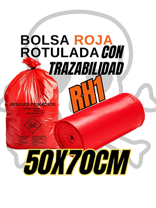 BOLSAS ROJAS ROTULADAS - RESPEL/QUIMICOS - TAMAÑO 50X70CM - PAPELERA MEDIANA 
