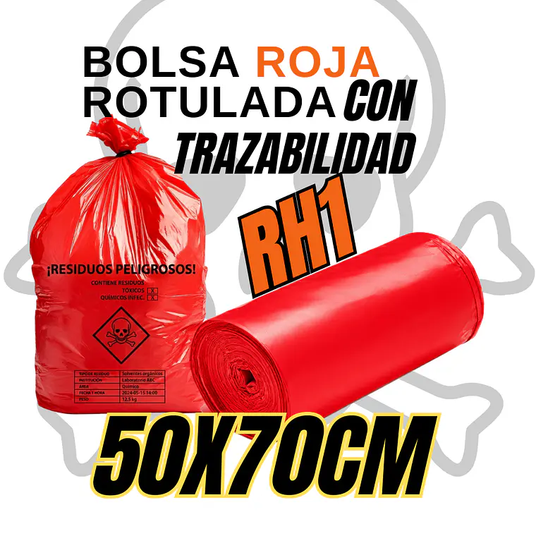 BOLSAS ROJAS ROTULADAS - RESPEL/QUIMICOS - TAMAÑO 50X70CM - PAPELERA MEDIANA  1