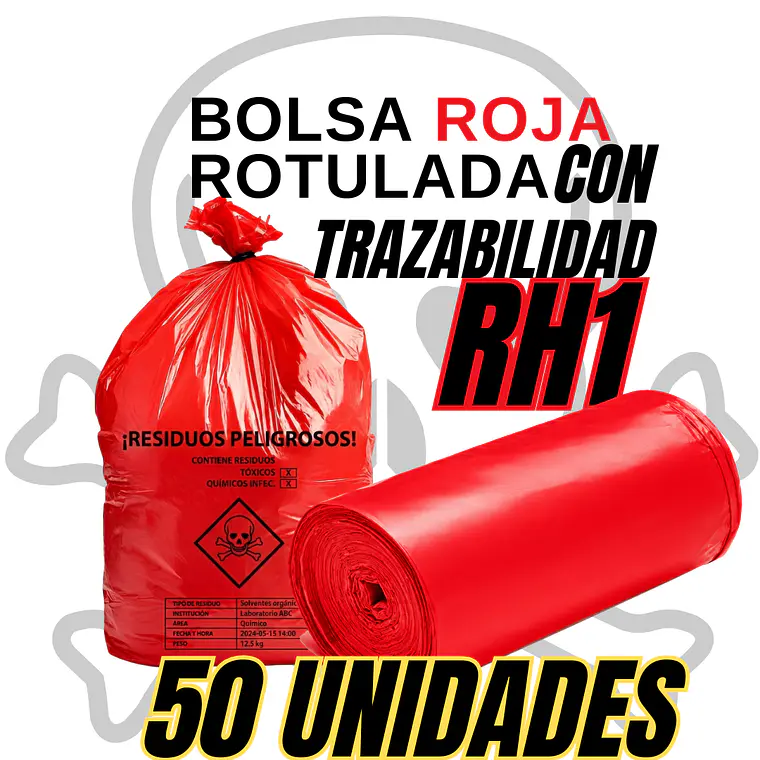 BOLSAS ROJAS ROTULADAS - RESPEL/QUIMICOS - TAMAÑO 50X70CM - PAPELERA MEDIANA  2