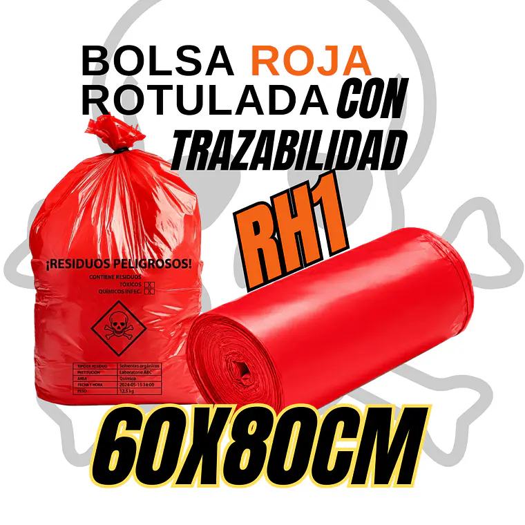 BOLSAS ROJAS ROTULADAS - RESPEL/QUIMICOS - TAMAÑO 60X80CM - PAPELERA SEMI GRANDE  1