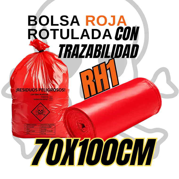 BOLSAS ROJAS ROTULADAS - RESPEL/QUIMICOS - TAMAÑO 70X100CM - CANECA GRANDE 1