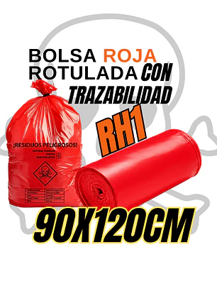 BOLSAS ROJAS ROTULADAS - RESPEL/QUIMICOS - TAMAÑO 90X120CM- CANECA EXTRA GRANDE