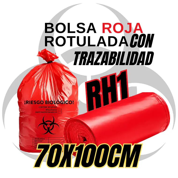 BOLSAS ROJAS ROTULADAS - RESID HOSPITALARIOS - TAMAÑO 70X100CM - CANECA GRANDE 1