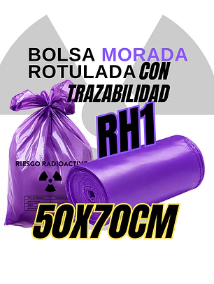 BOLSAS MORADAS ROTULADAS - RESID RADIACTIVOS - TAMAÑO 50X70CM - PAPELERA MEDIANA
