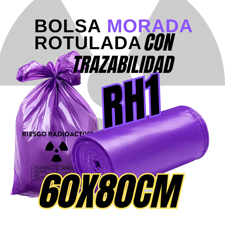 BOLSA MORADA ROTULADAS - RESID RADIACTIVOS - TAMAÑO 60X80CM - PAPELERA SEMI GRANDE 1